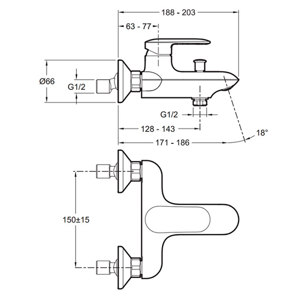 Смеситель для ванны, хром Jacob Delafon Kumin E99460-CP