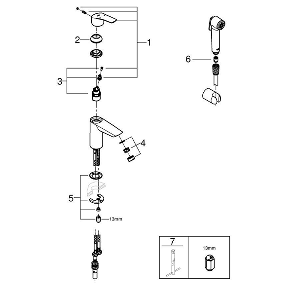 Смеситель для раковины с гигиеническим душем, размер S, хром Grohe Eurosmart 23124003