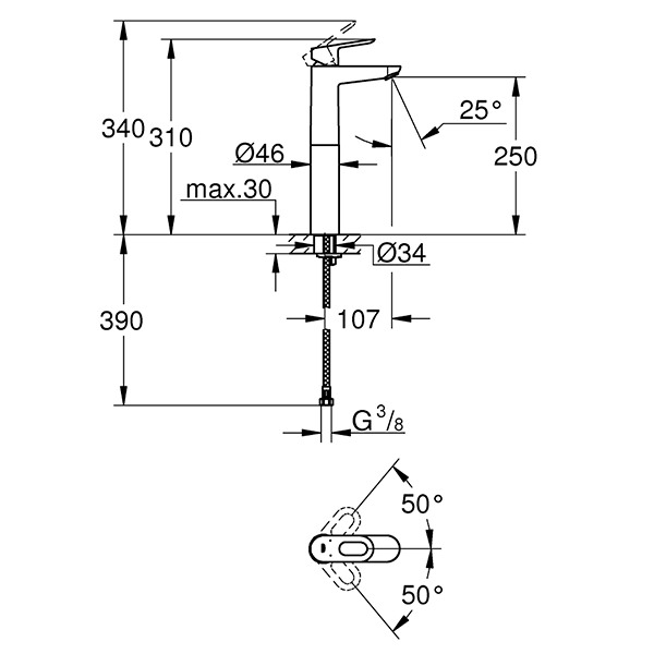 Смеситель для раковины, размер XL, хром Grohe BauLoop 23764000
