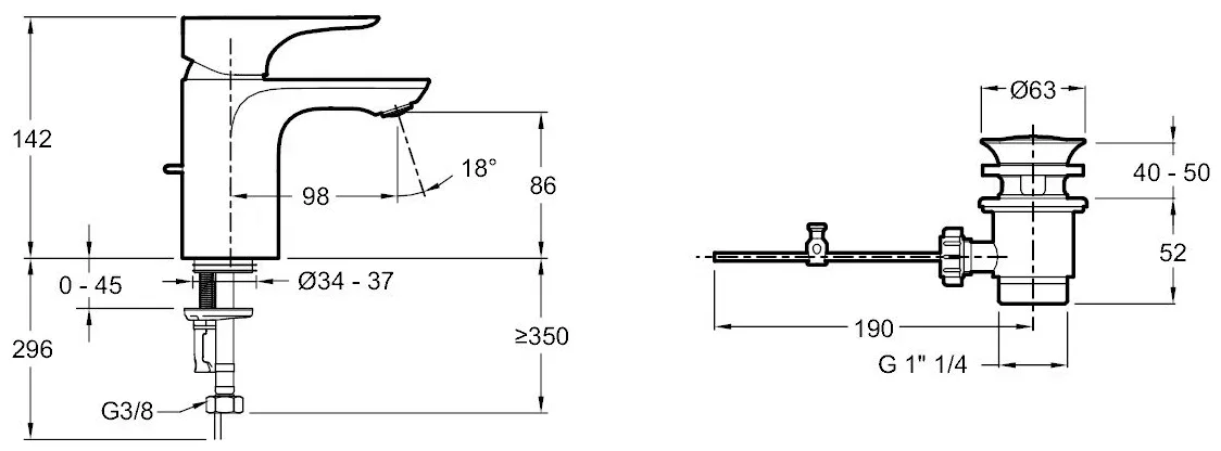 E78126-CP GABIN смеситель для раковины с донным клапаном, хром