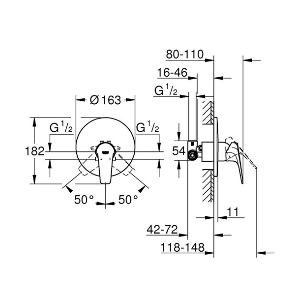 Смеситель для душа со встраиваемым механизмом, хром Grohe BauFlow 29112000