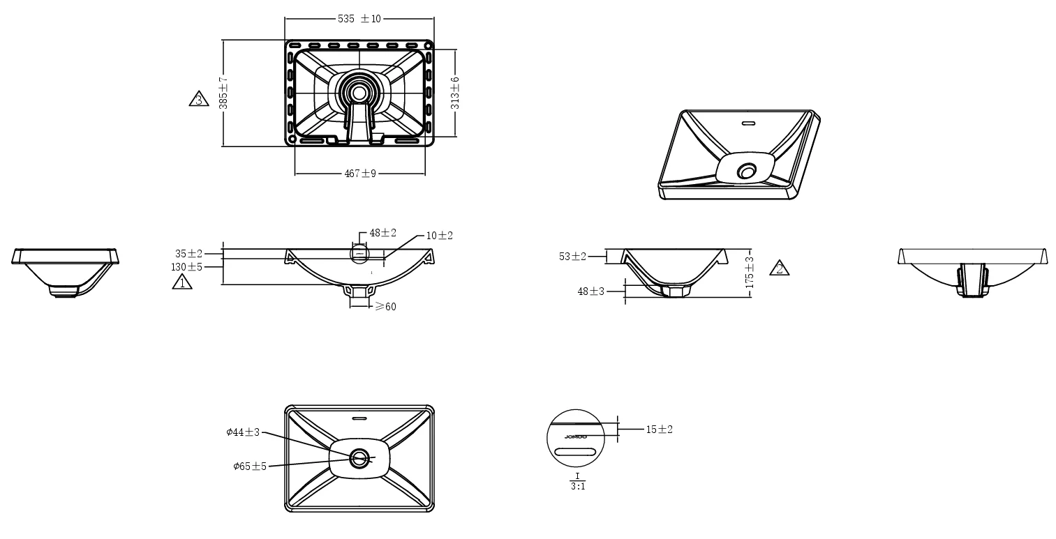 Раковина встраиваемая сверху 54, белая JOMOO P12720-1/01K-1