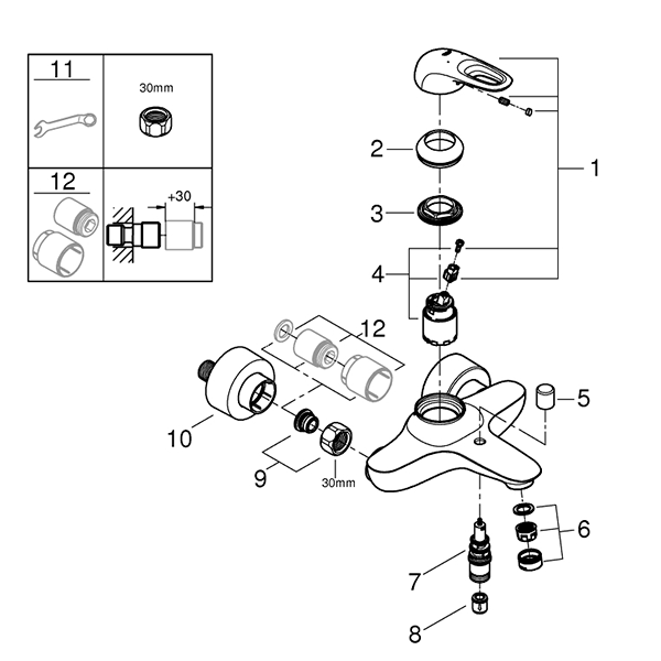Смеситель для ванны, наружный, хром Grohe Eurostyle 33591003