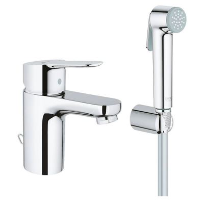 Набор: смеситель для раковины и гигиенический душ с держателем, хром Grohe BauEdge 23757000