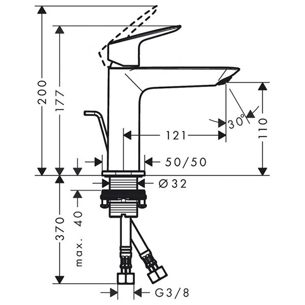 Смеситель для раковины с донным клапаном, хром Hansgrohe Logis 71251000