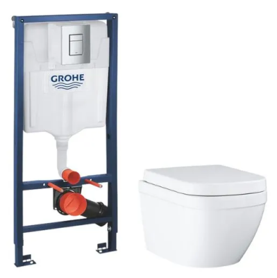 Комплект 4в1: Инсталляция 38772001, унитаз с крышкой-сиденьем GROHE Euro Ceramic 39693000/38772001