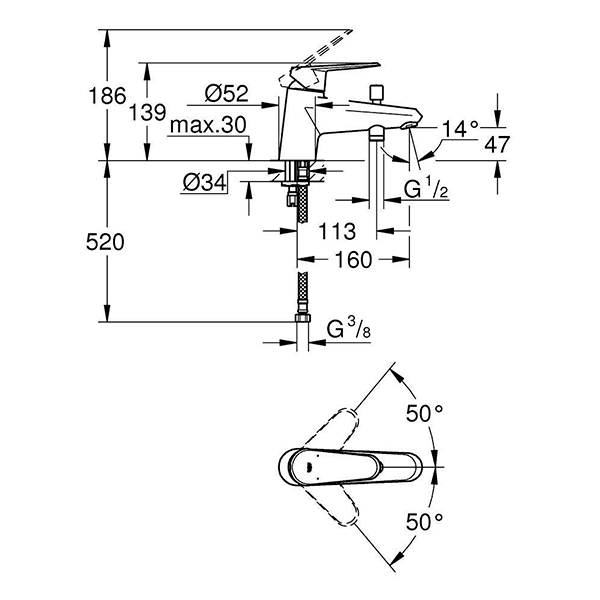Смеситель для ванны, хром Grohe Eurodisc Cosmopolitan 33192002
