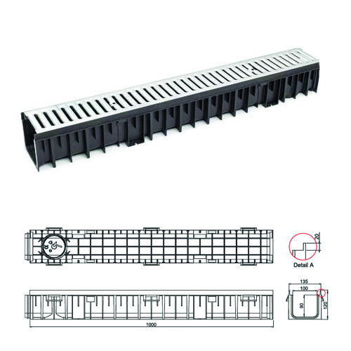 CH1000 уличный водосточный желоб с оцинкованной решeткой (S)