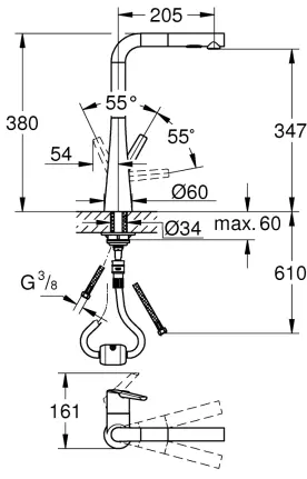Смеситель для кухни, выдвижной излив, хром Grohe Zedra 32553002