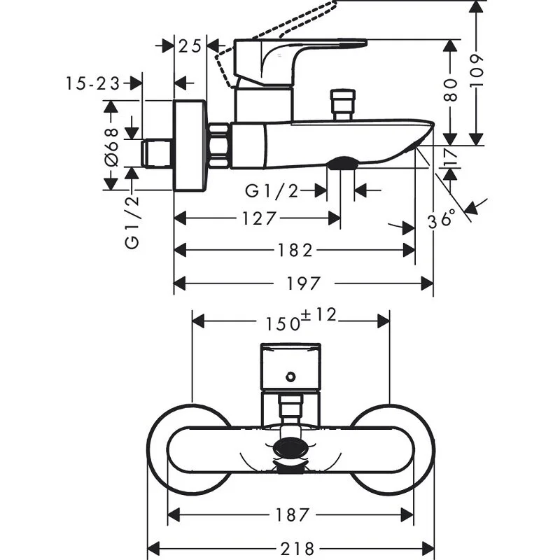 Смеситель для ванны, хром Hansgrohe Rebris E 72450000