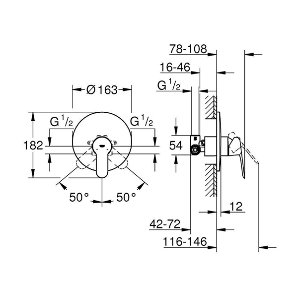 Cмеситель для душа со встраиваемым механизмом, хром Grohe BauEdge 29078000