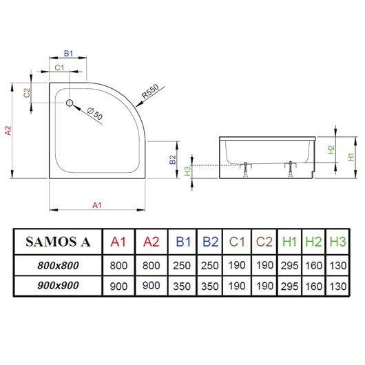 Душевой поддон 900х900х295х160, белый Radaway Samos A 4S99300-03