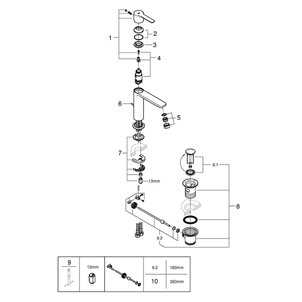 Смеситель для раковины, размер S, хром Grohe Lineare 32114001