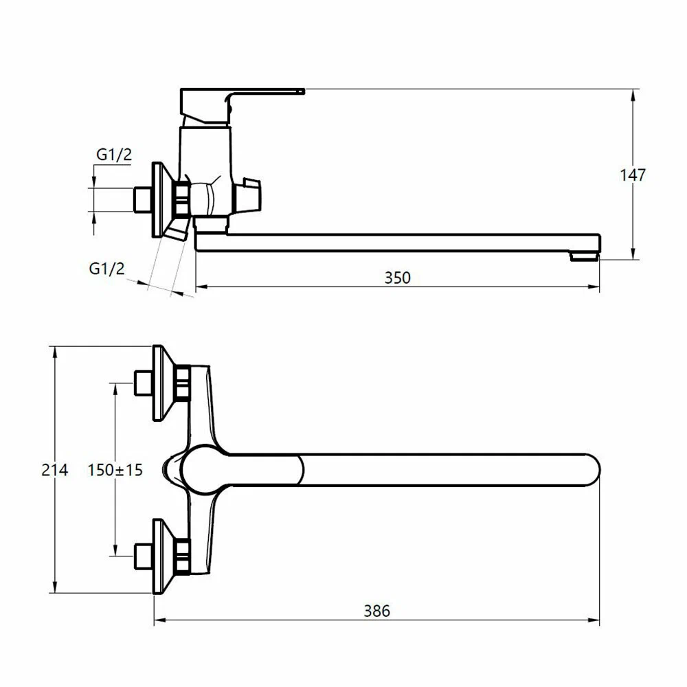 Смеситель для ванны, длинный излив, хром VODA Fin FN31