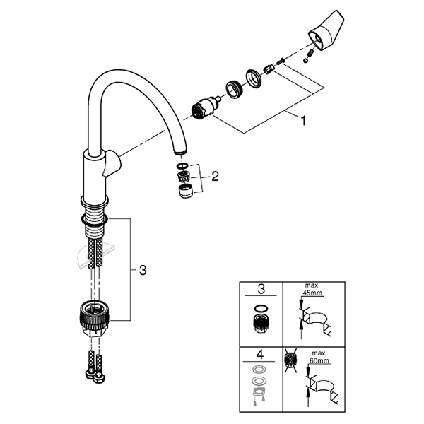 Смеситель для кухни, высокий излив, хром Grohe BauEdge 31367001