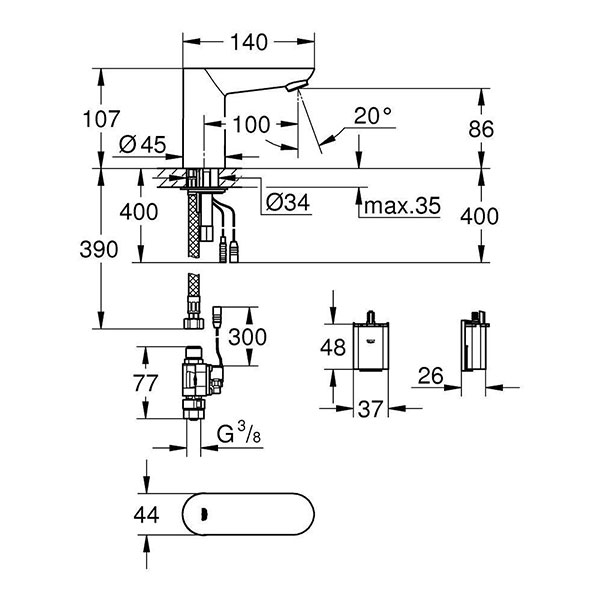 Инфракрасная электроника для раковины без смешивания, хром Grohe Euroeco Cosmopolitan E 36271000