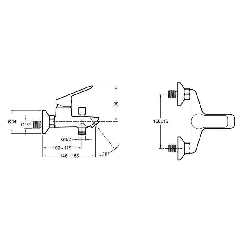 Смеситель для ванны, хром Jacob Delafon Lucien E20848-CP