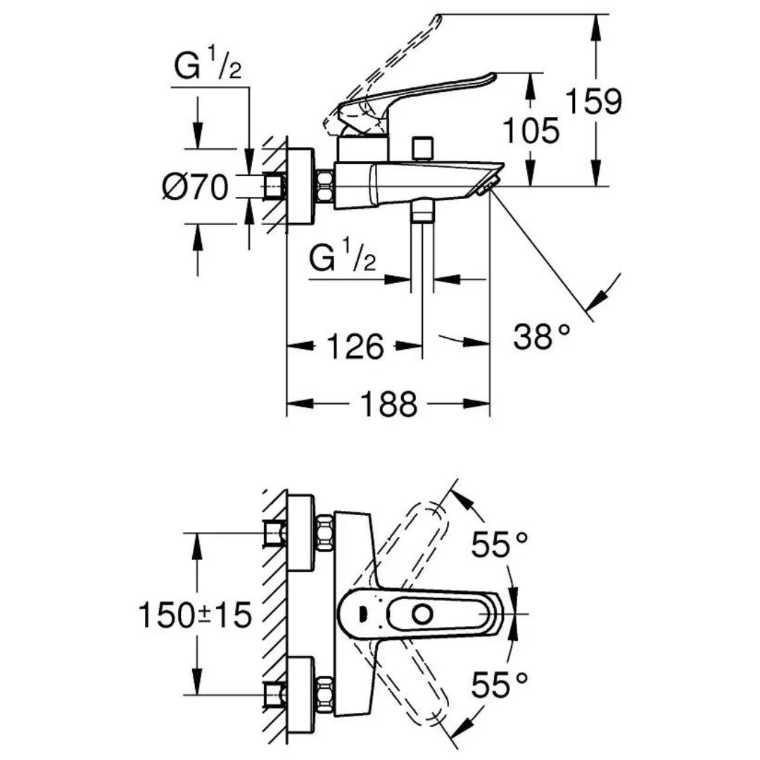 Смеситель для ванны, хром Grohe Eurosmart 25241003