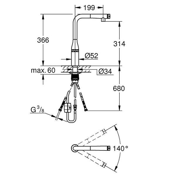 Смеситель для кухни, хром Grohe Essence SmartControl 31615000