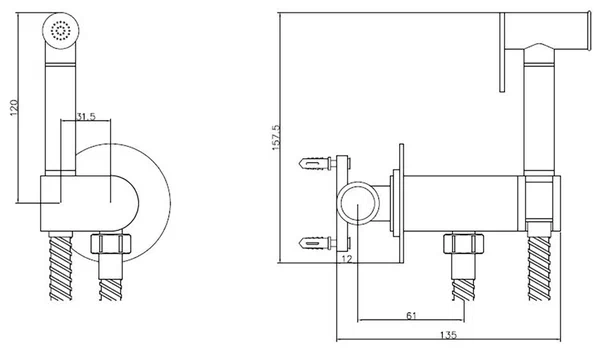 Гигиенический душ со смесителем, встраиваемый, хром ESKO SMH03