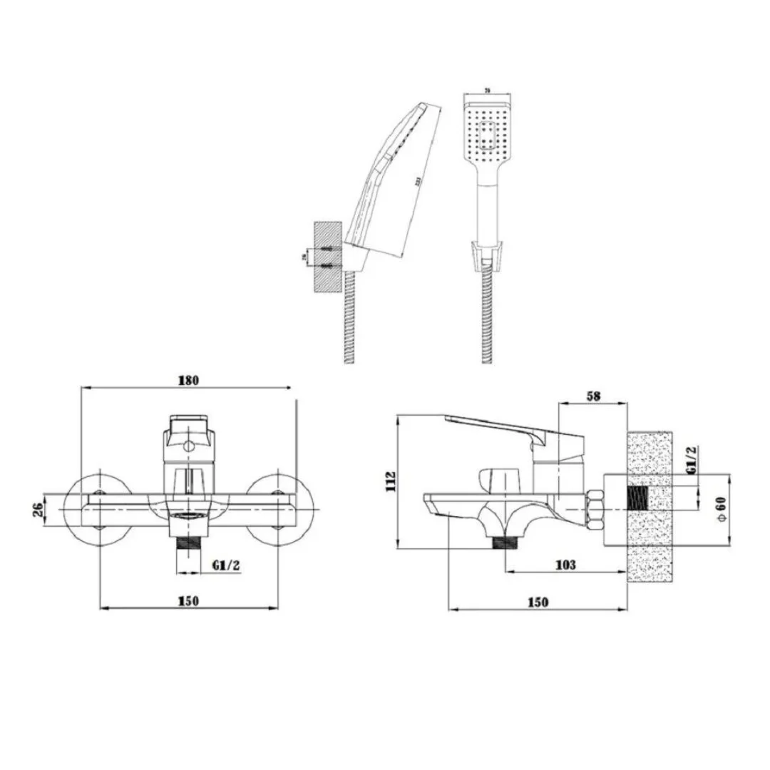 Смеситель для ванны, черный ESKO Singapore black SB 54