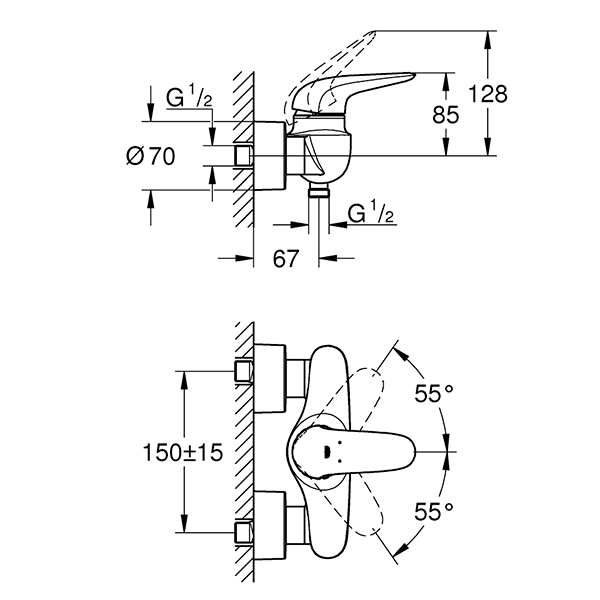 Смеситель для душа, белая луна Grohe Eurostyle 23722LS3