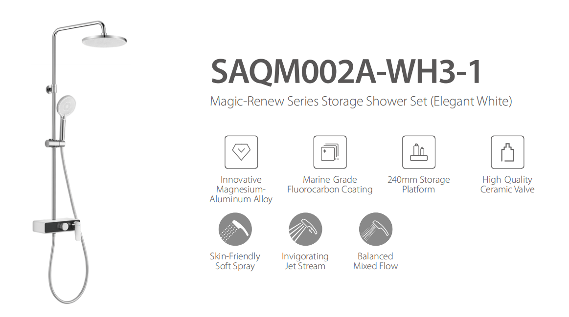 Душевая система с термостатом, белый SSWW SAQM002A-WH3-1