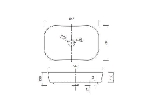 Раковина накладная 55, белая SSWW SACP106A-055-1
