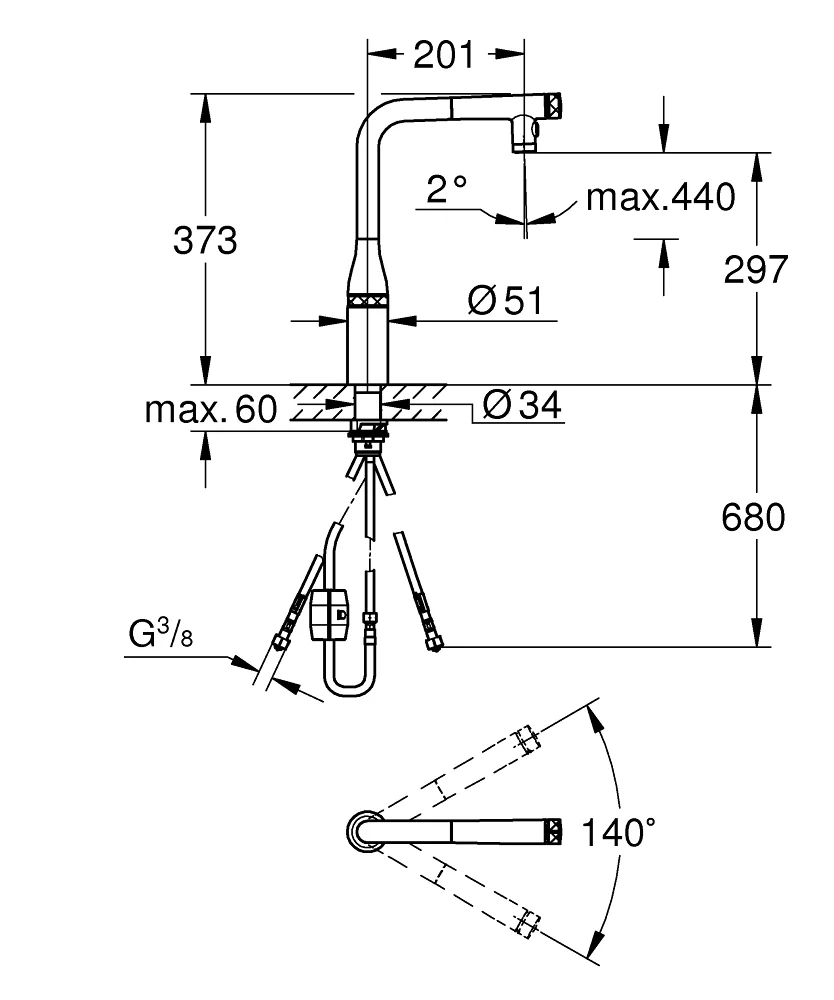 Смеситель для кухни, черный фантомный Grohe Essence SmartControl 31892KF0
