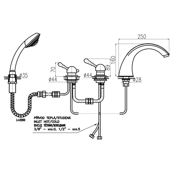 Смеситель для ванны, бронза Rav Slezak Labe L069.5PSM
