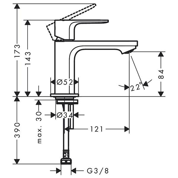 Вентиль для раковины, без смешивания, черный Hansgrohe Rebris S 72503670