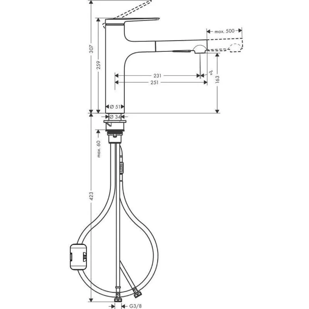 Смеситель для кухни 160, вытяжной излив, черный Hansgrohe Zesis M33 74801670