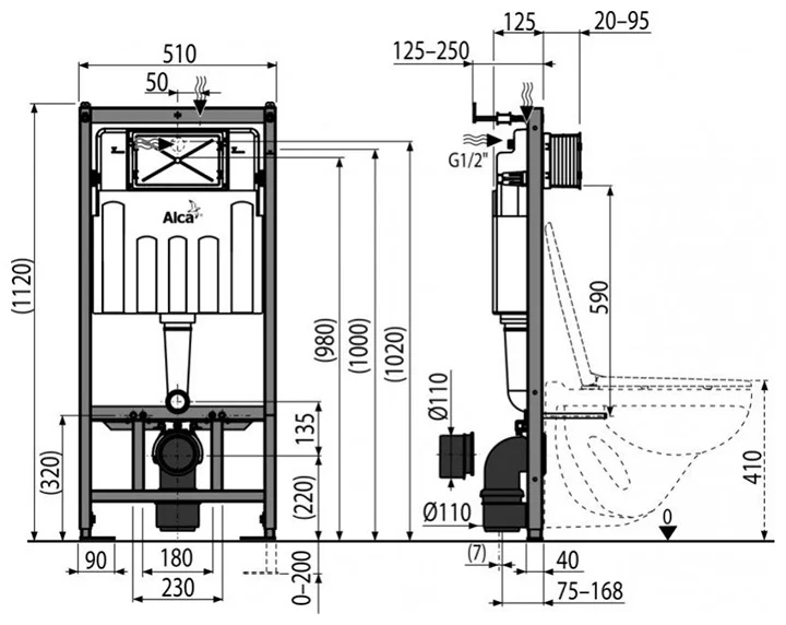 Комплект 4в1: Инсталляция, панель смыва M71, унитаз с сиденьем ALcaplast K22090701