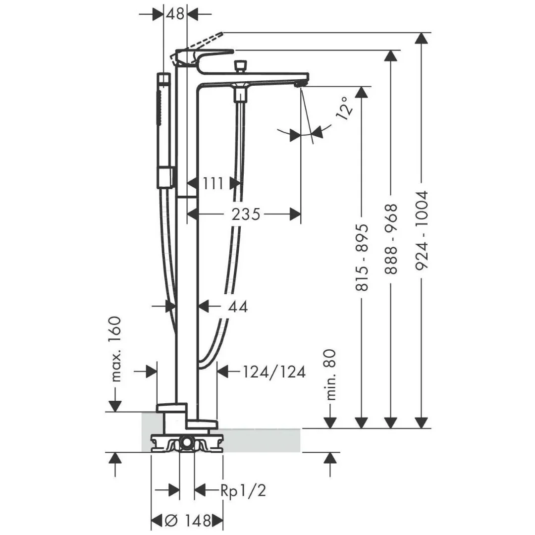 Смеситель для ванны, напольный, хром Hansgrohe Metropol 32532000