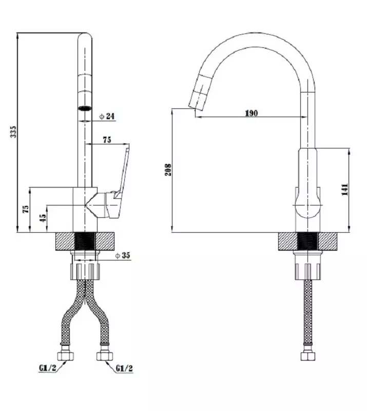 Смеситель для кухни, черный ESKO SB 519