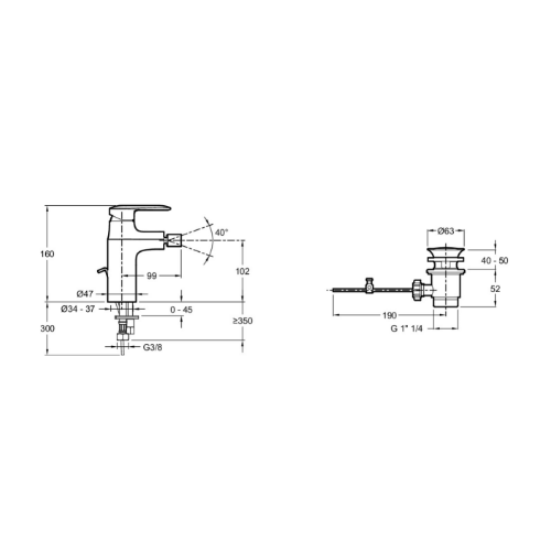 Смеситель для биде, хром Jacob Delafon Kumin E99456-CP