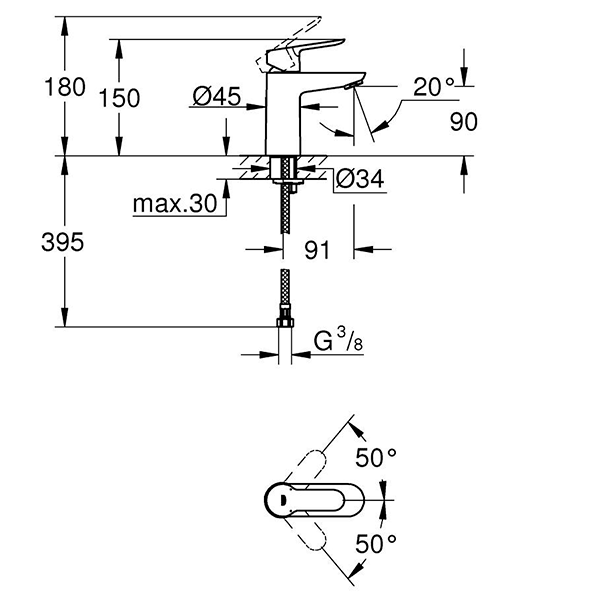 Смеситель Grohe BauEdge для раковины, однорычажный 23330000