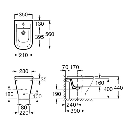 Биде напольное приставное Roca The Gap 7357477000