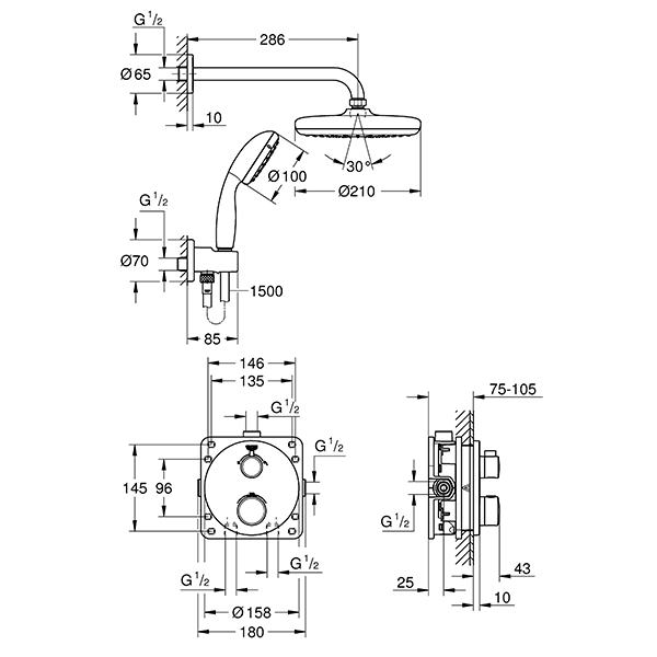 Душевая система, встраиваемая, хром Grohe Grohtherm 34727000