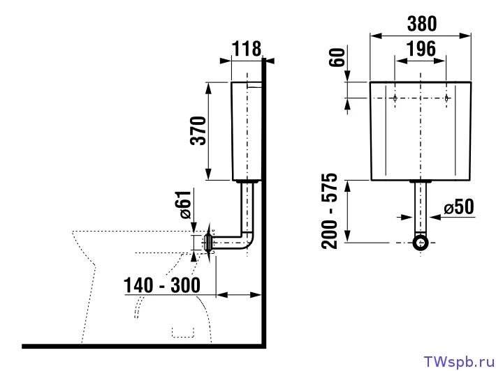Бачок для унитаза, подводка сбоку, белый Jika Modul 8937100000001