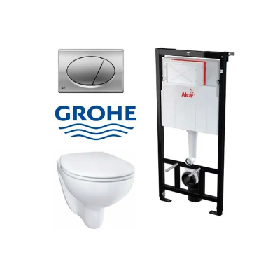 Комплект 4в1: Инсталляция с панелью смыва M71, унитаз с крышкой-сиденьем Grohe Bau Ceramic K22061205