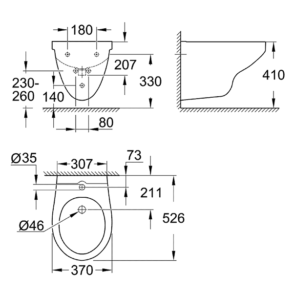 Биде подвесное, без крепежей, альпин-белый Grohe Bau Ceramic 39433000