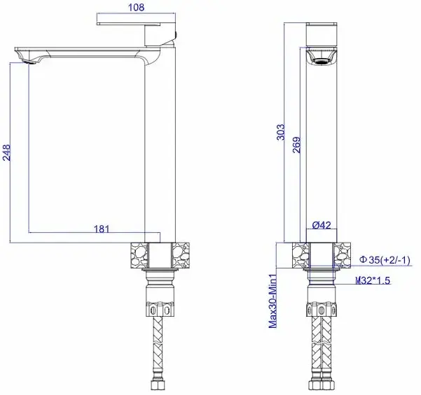 Смеситель для раковины, нерж.сталь ESKO Beijing BJ25