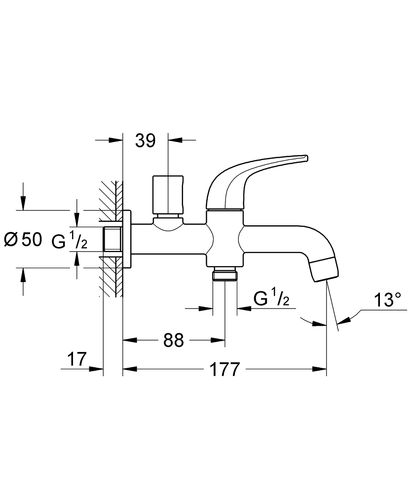 20286000 BauClassic Настенный излив для ванны с переключением