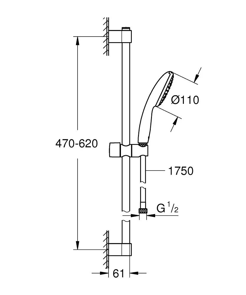 Душевой гарнитур 600, хром Grohe Tempesta 110 27924003