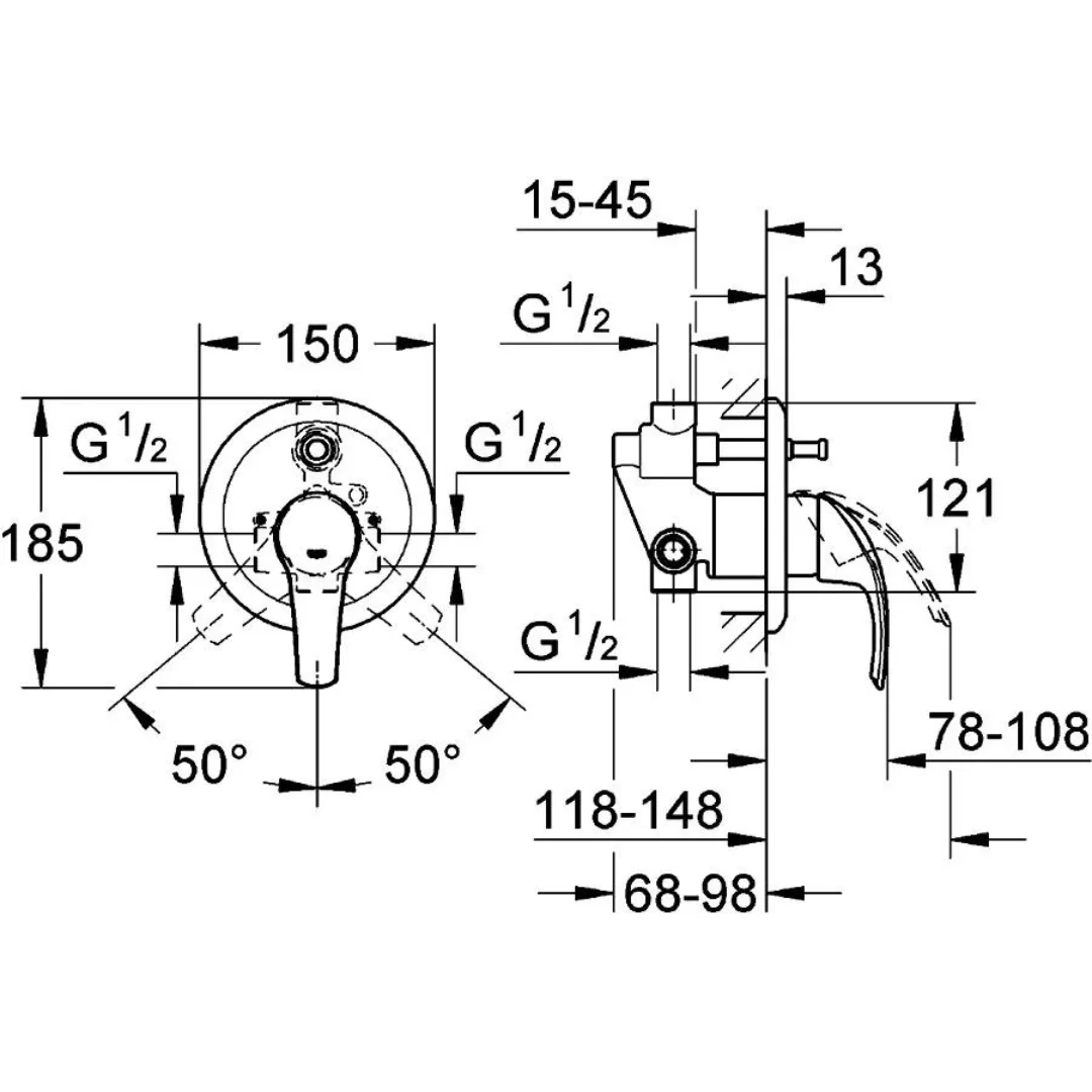 Смеситель для ванны со встраиваемой частью, хром Grohe Eurosmart 33305001