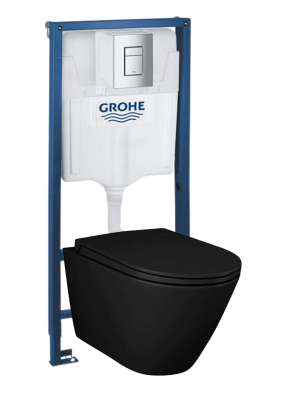 Комплект 4в1: Инсталляция с пан.смыва 38772001, унитаз-торнадо, сиденье WCT3090 black SSWW K25021207