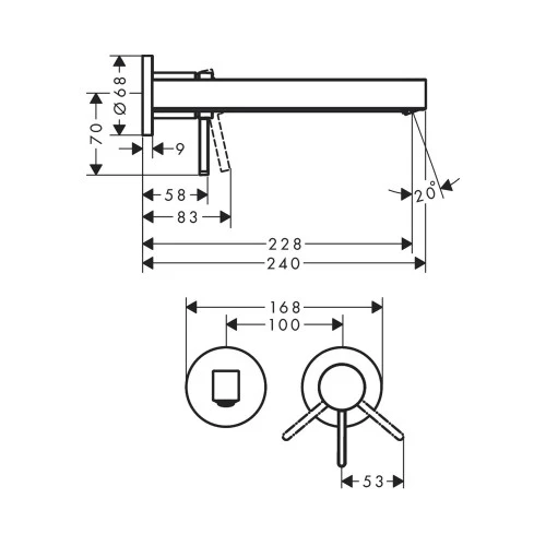 Смеситель для раковины, настенный, бронза Hansgrohe Finoris 76050140