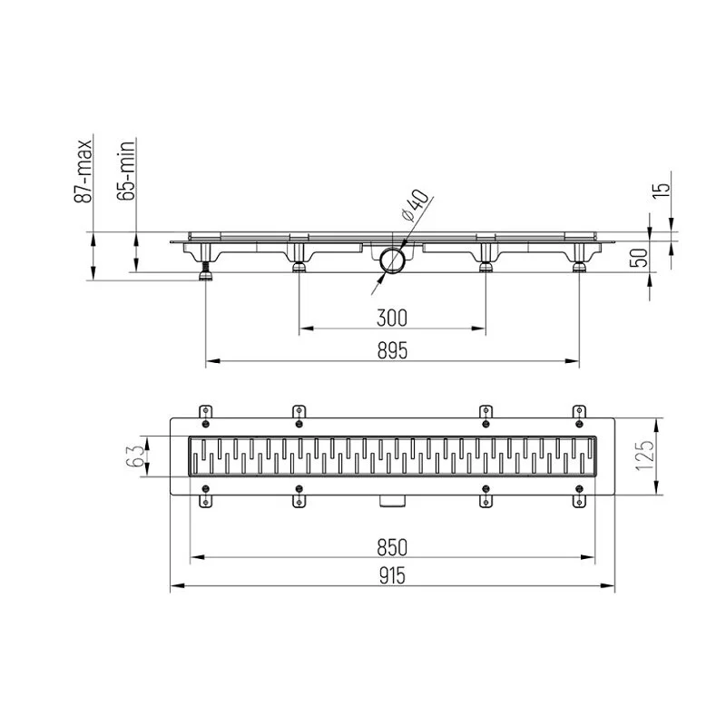 Трап линейный для пола, боковой слив, черный MCH CH850/50MC