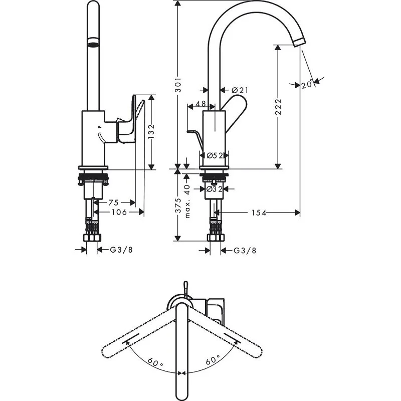 Смеситель для раковины 210, с донным клапаном, черный Hansgrohe Rebris S 72536670